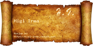 Higl Irma névjegykártya